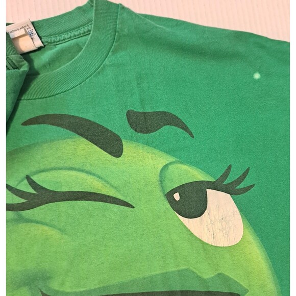 Vtg M&M Candy Green Big Face T Shirt Wink All Over Print Ms. Green Mars Men's XL - Picture 6 of 7